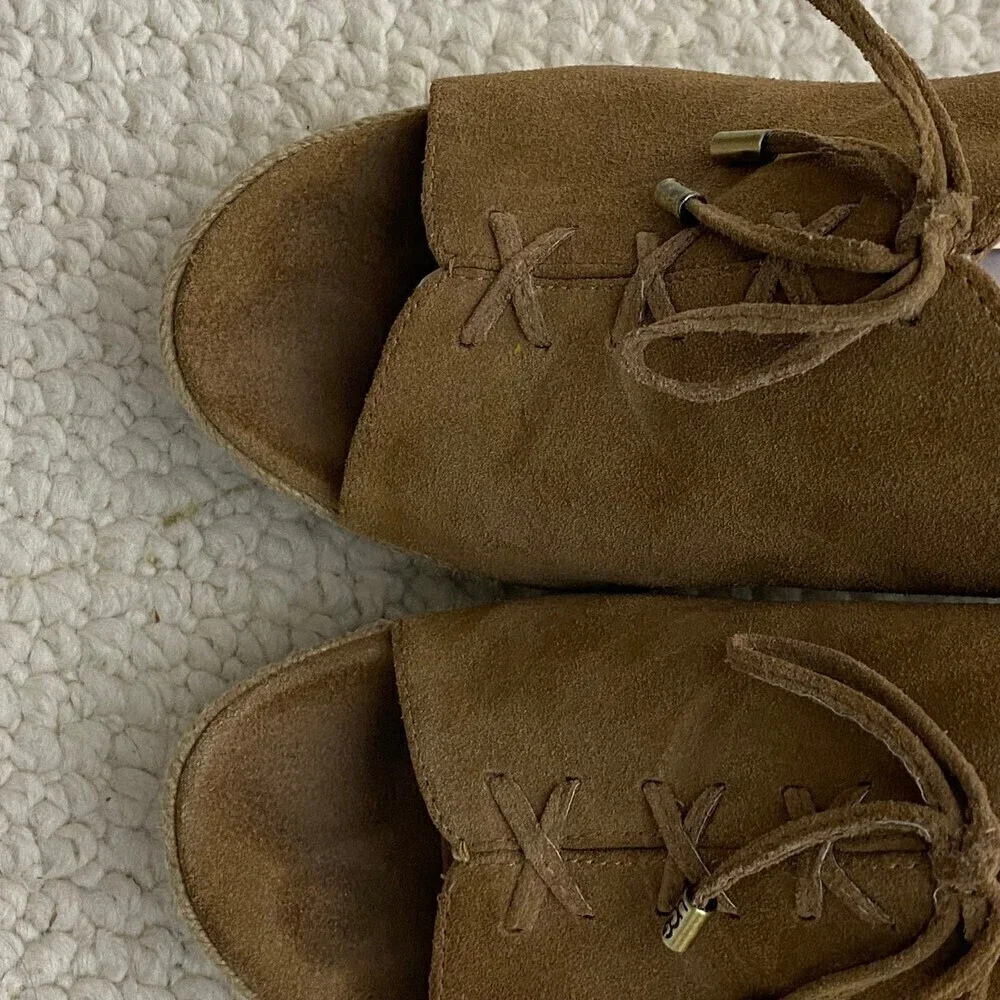 UGG Giorgia Chestnut Suede Espadrille Wedge Sandal Size 9